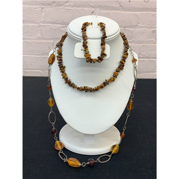 Tigers Eye Stone Necklace and Bracelet, Long Necklace