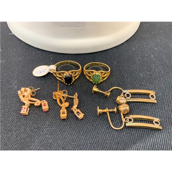 Gold Vermeiled Sterling Lot ( 2 Rings and 3 Pairs of Earrings )