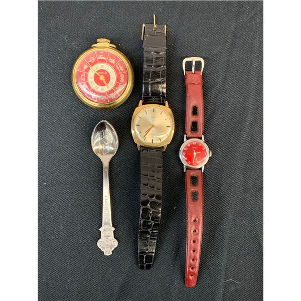 Lot of 2 Timex Watches, Westclox Pocket Watch *ticks* and Rolex Spoon