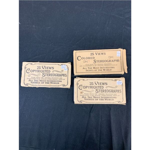 Lot of 3 Vintage Boxes of 25 Colored Stereograph Slides USA, England & Germany