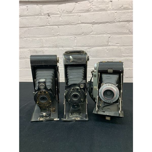 Lot of 3 Accordion Folding Vintage Antique Cameras Pocket Kodaks, etc