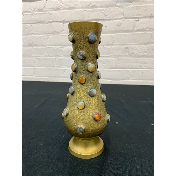 Brass 9" Vase with Various Stone Embellishments