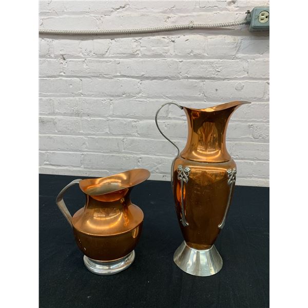 Lot of 2 Flemish Copper Pitchers 7" and 13" tall