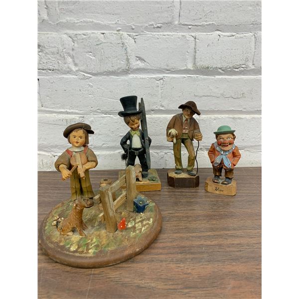 Lot of 4 Anri Wood Carvings Figurines (2 marked)