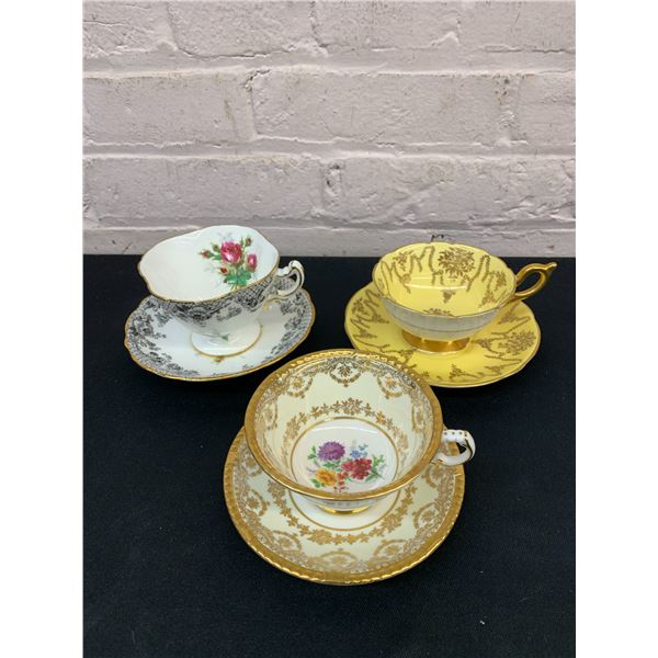 3 Pairs of Paragon, Hammersley and Coalport Tea Cups and Saucers Fine Bone China England