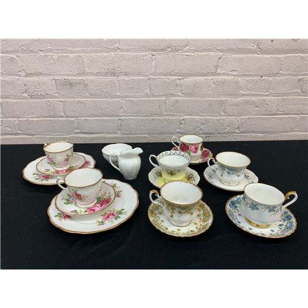 18pcs of Royal Albert 5 Cups and Saucers, 2 Trios, Cream and Sugar Various Patterns Fine Bone China