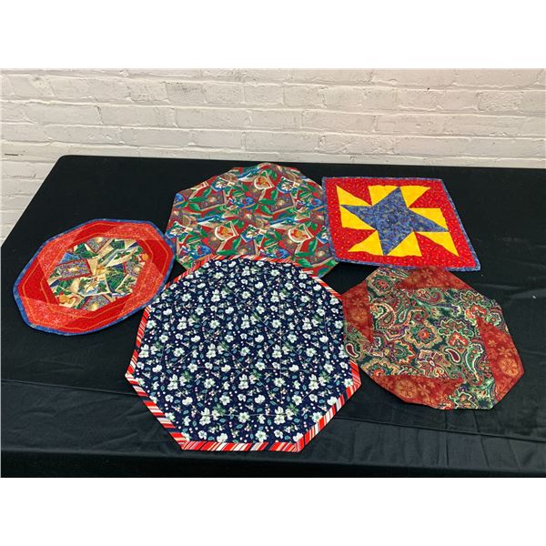 5 Quilted Table Centers 14", 19" and x3 18.5"
