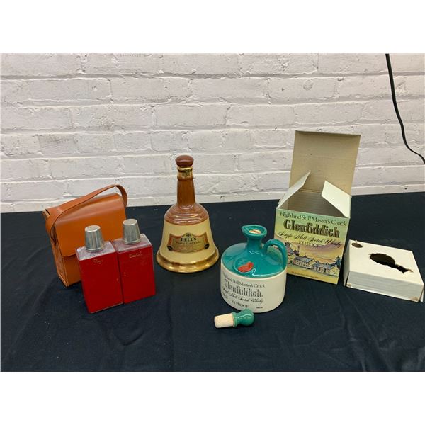 Decanters Lot Whisky, Scotch, Glenfiddich, Bell's, Travel 2-Pack Scotch & Rye