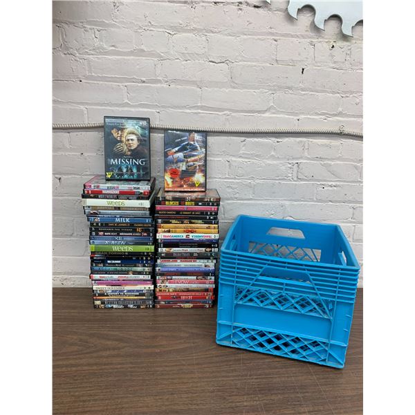 Lot of 57 DVD Movies w Blue Crate X-Men, The Vow, Hangover, War of the Worlds, etc