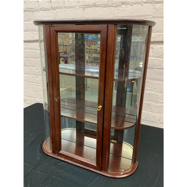 Wooden China Cabinet with Mirror Back, Door, 2 Shelves 25" x 20" x 6"