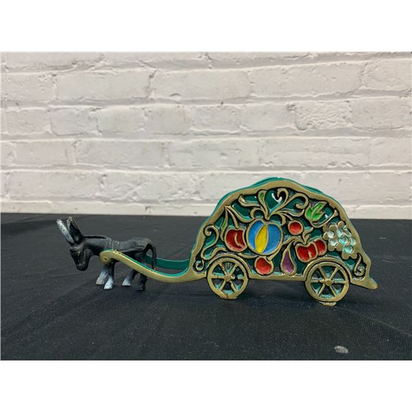 Cast Iron Donkey Fruit Wagon Decor 9"