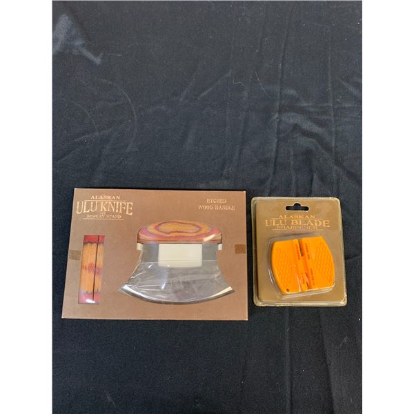 Alaskan Ulu Knife, Stand and Sharpener Kits Boxed New