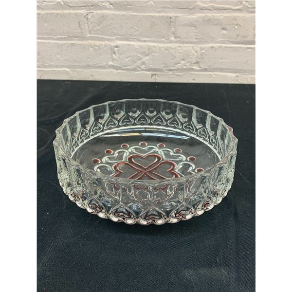 Clear and Red Glass Heart Serving Bowl 8"
