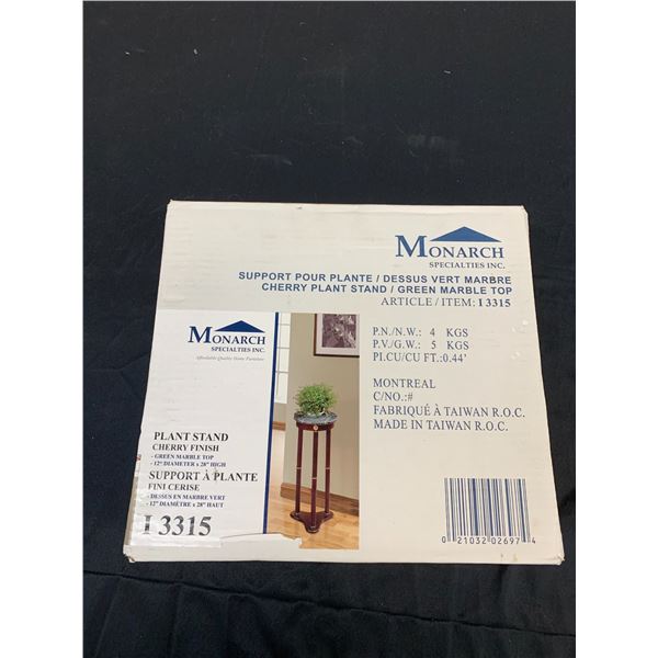 Monarch I3315 Cherry Wood Plant Stand with Green Marble Top
