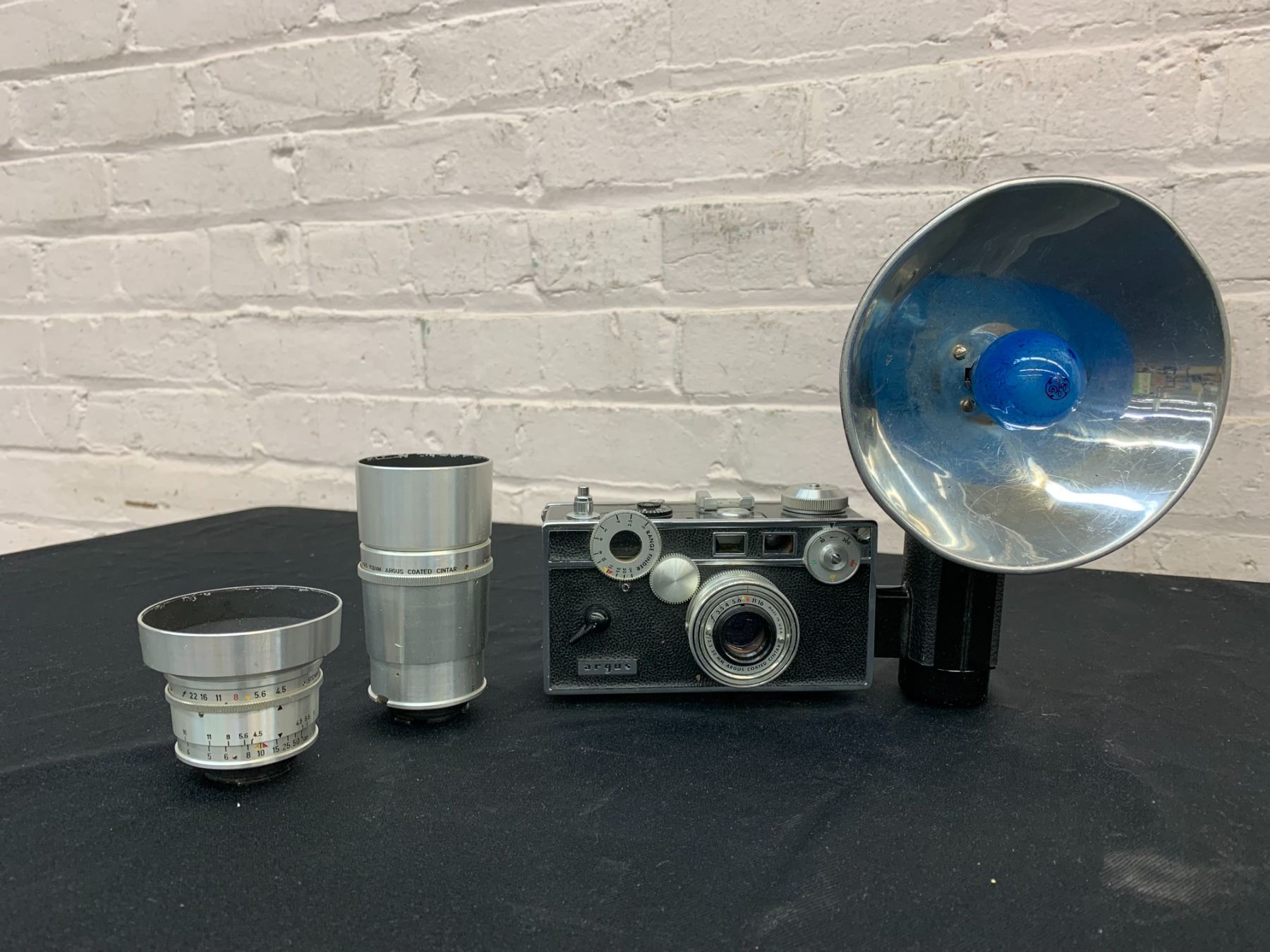 Vintage Argus Camera with Flash and 2 Argus Lenses 35mm f4.5, 100mm f4.5