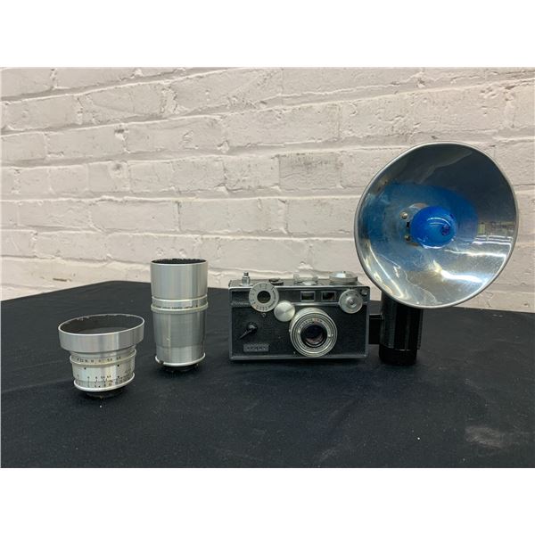Vintage Argus Camera with Flash and 2 Argus Lenses 35mm f4.5, 100mm f4.5