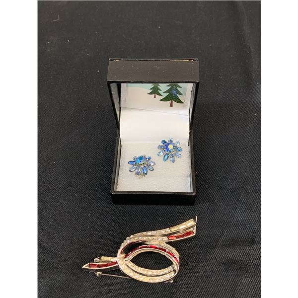 Sherman Rhinestone Earrings and Boucher Brooch