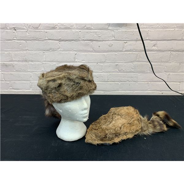 Lot of 2 Rabbit and Raccoon Tail Vintage Fur Hats