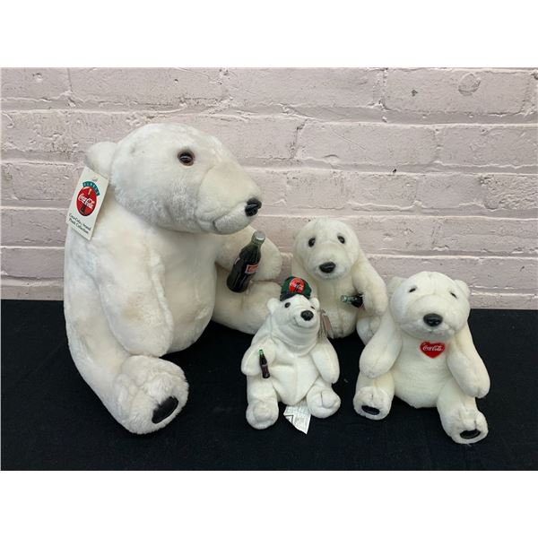 Lot of 4 Coca Cola Collectible Plush Polar Bear Mascot Toys