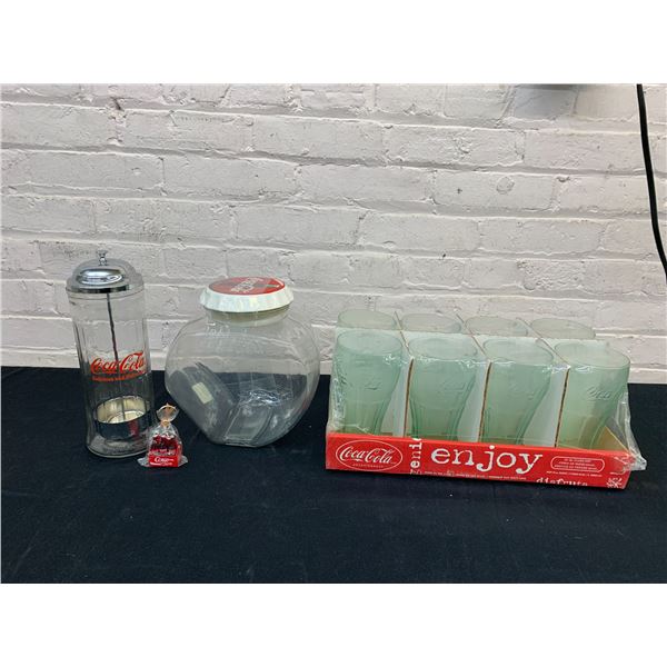 Lot of Coca Cola Jars, Keychain, Pack of 8 Glasses
