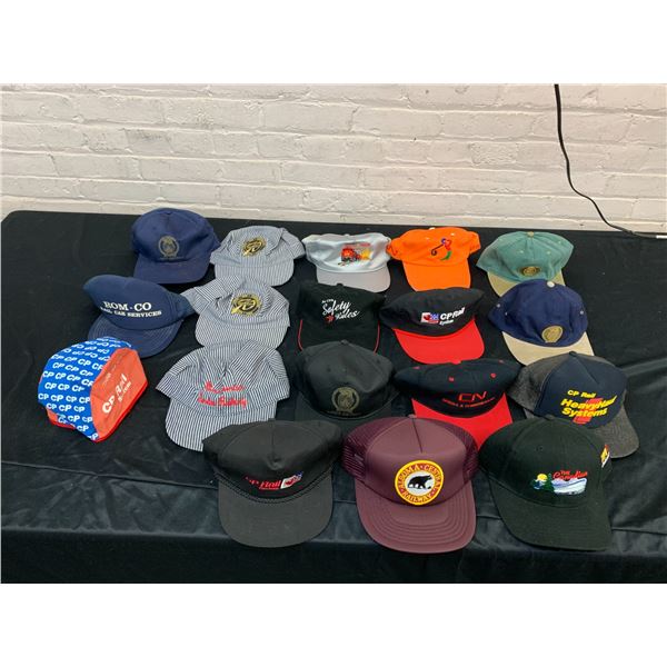 Lot of 18 Vintage Snap Back / Baseball Caps Trucker Hats CP Rail, VIA Rail, Misc Advertising