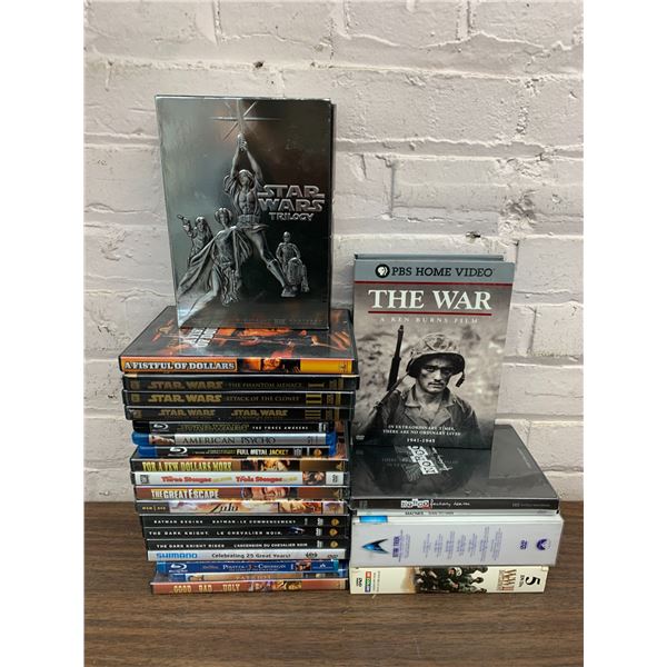 Lot of 24 DVD and Blu-Ray Movies Star Wars #1-6, The Dark Knight, Star Trek Box Set, etc