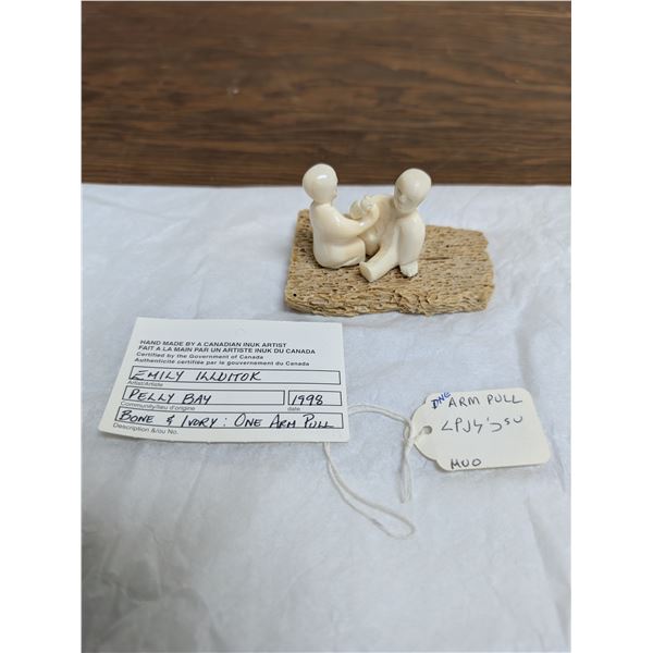 Emily Illuitok Inuit Games Bone and Ivory Carving ONE ARM PULL