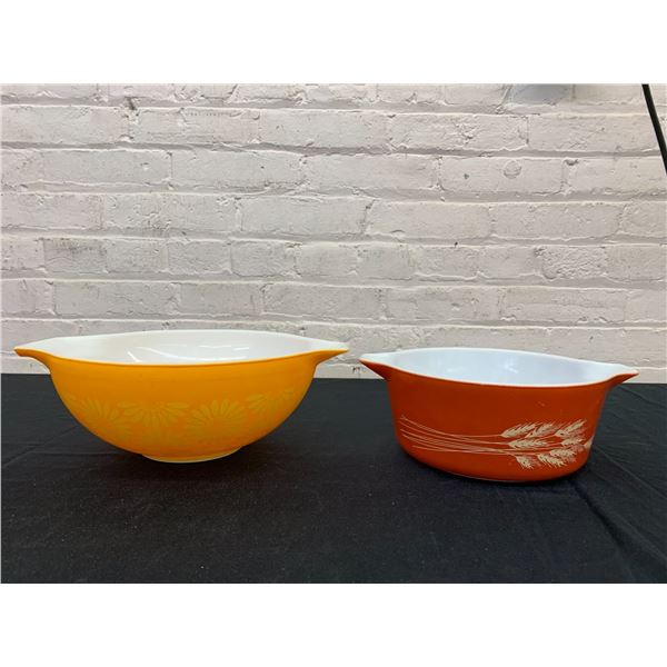 Lot of 2 Pyrex Mixing Bowl and Cinderella Crock Dish (different patterns)