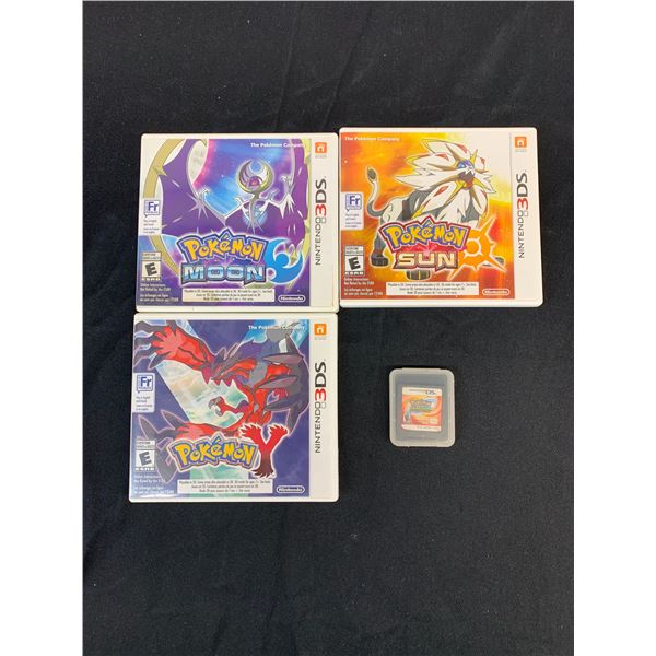 Lot of 4 - 3DS Pokemon Sun, Moon, Y Games and Pokemon Ranger Guardian Signs for DS