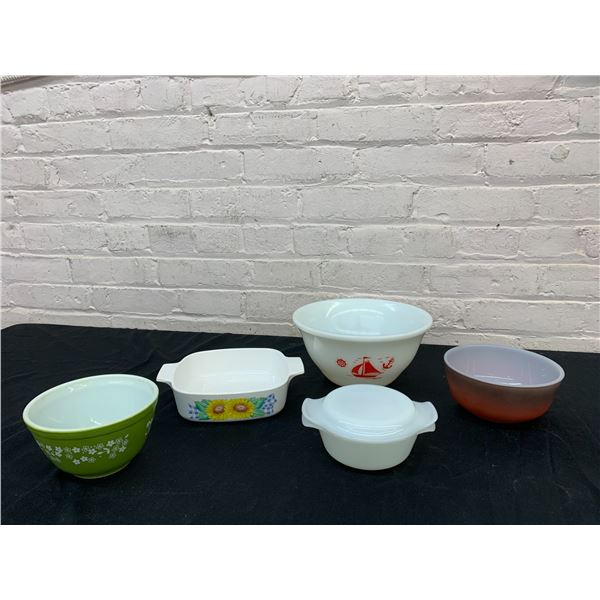 Lot of Fire King Mixing Bowls, Casserole Dish, Fridge Storage Dish w Lid