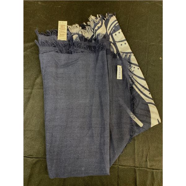 Burberry 200cm x 70cm 100% Wool Designer Navy Blue Scarf