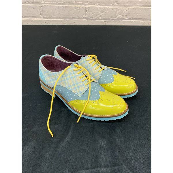 Bed of Roses Size 41 Blue and Yellow Pastel Picnic Patchwork Style Sneakers / Slip-On Shoes