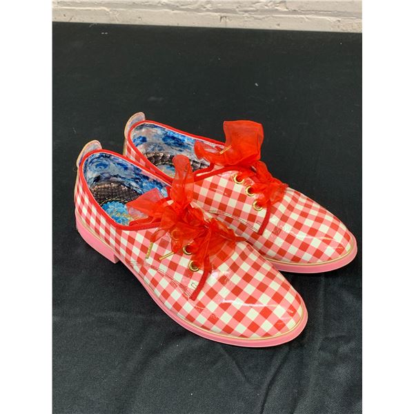 Size 41 Red and White Checkered Rubber Slip-On Women's Shoes, Designer Name