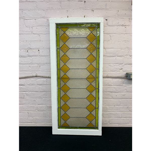 Vintage Stained Glass Leaded Glass Window Panel 19" x 44" Yellow and Green