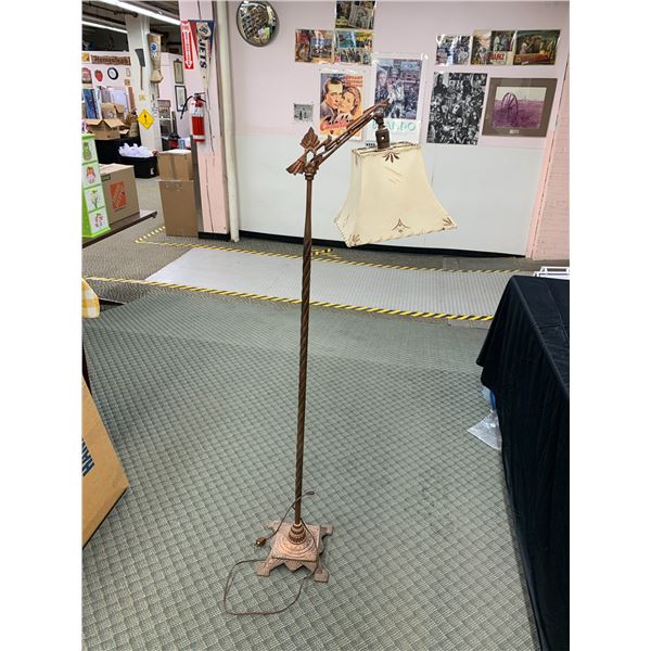 Vintage Art Deco Floor Lamp Bridge Lamp with Fiberglass Shade, 58"