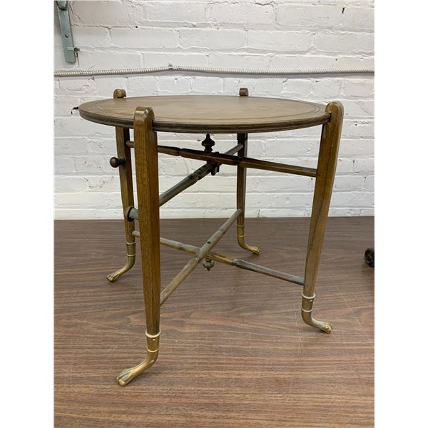 Folding Serving Tray Side Table, Brass Footed