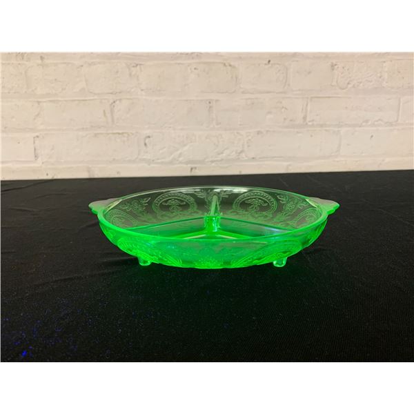 Vintage Uranium Glass Divided Serving Tray 7.5"