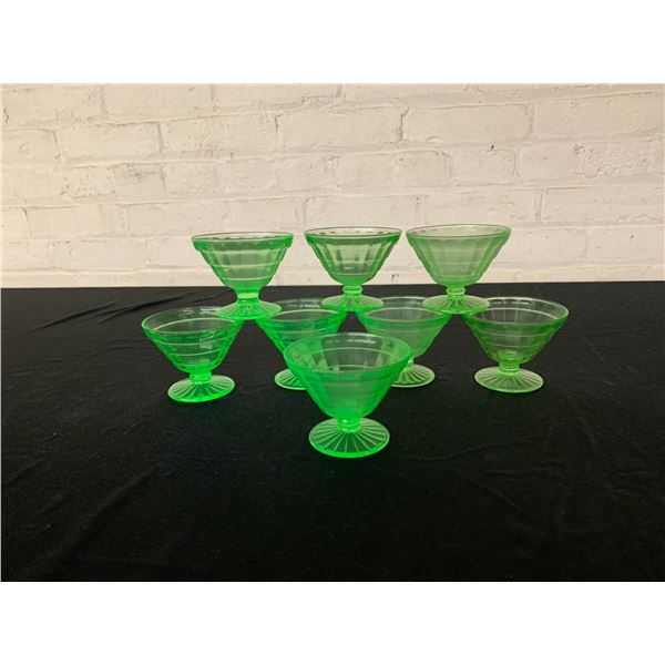 Lot of 8 Vintage Uranium Glass Dessert Cups