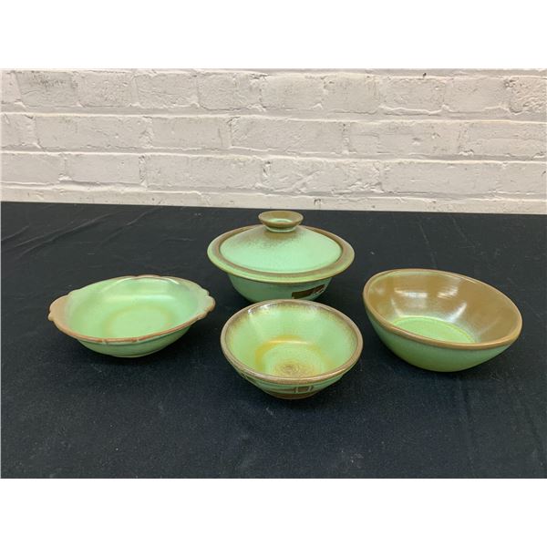 Lot of 4 Frankoma Pottery Small Bowls, Bowl w Lid