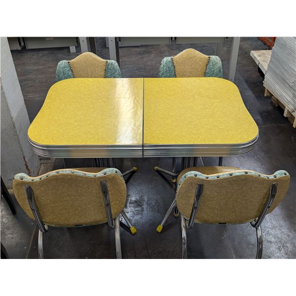 Yellow Mid Century Modern Formica Top Kitchen Table w/ 4 Chairs