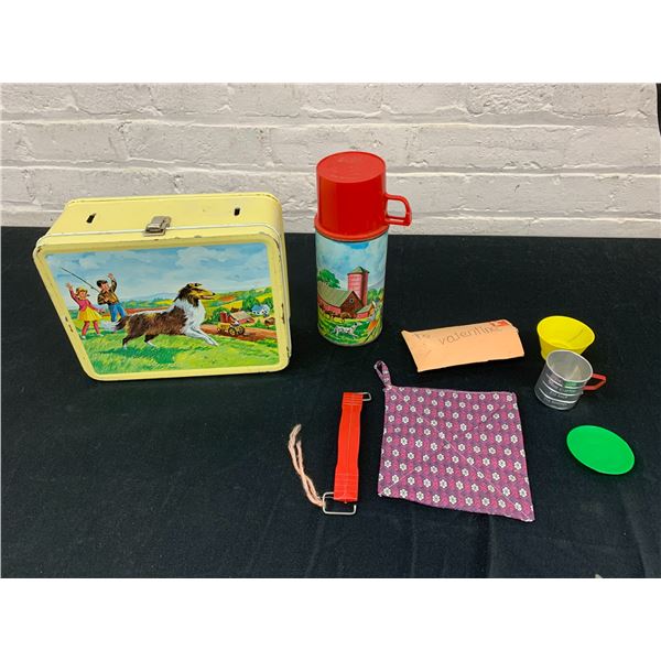 Lassie Vintage Kids Lunchbox with Thermos Travel Mug, Cup, Doll Items, Vintage Valentine, etc