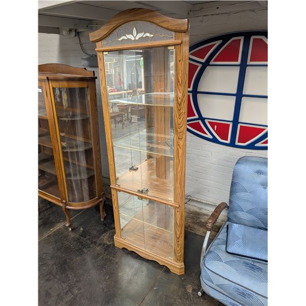 Wood and Glass Corner Curio Cabinet Showcase