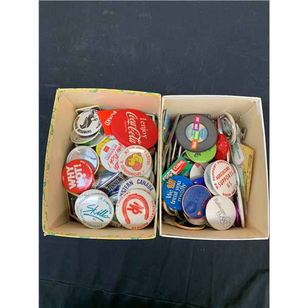 2 Boxes of Vintage Advertising Buttons