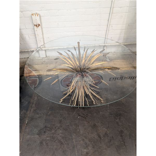 Vintage Glass and Gilt Metal Sheaf of Wheat Coco Chanel? Coffee Table, 1960s