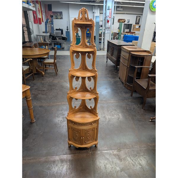 HR Krug? Wooden Whatnot Corner Shelf