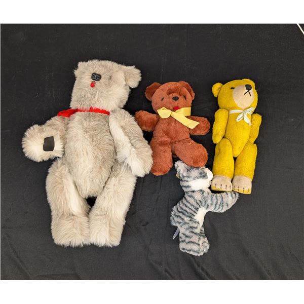 Lot of 4 Vintage Teddy Bears, Plush Cat