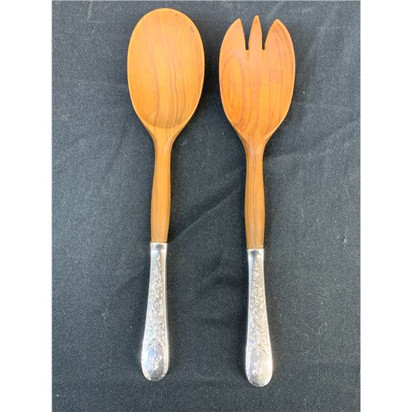 Wood & Birks Sterling Salad Serving Spoon & Fork