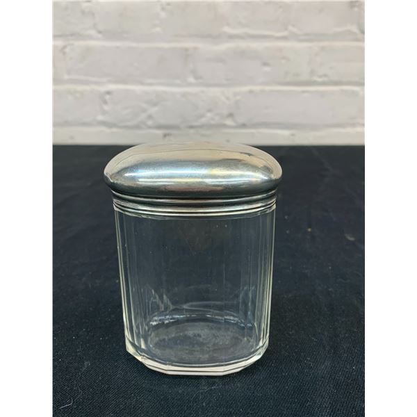 Vintage Bathroom / Vanity Glass Container with Silver Marked Sterling Lid
