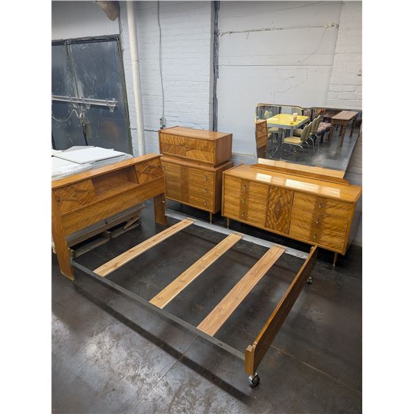 Art Deco Bedroom Suite Bed Dresser and Dresser with Mirror