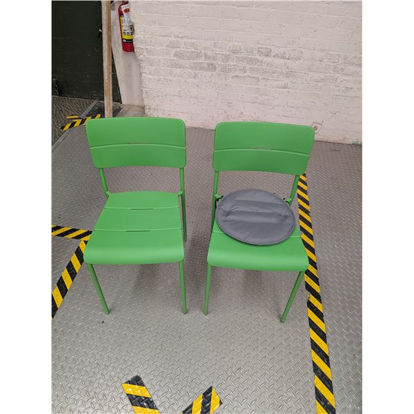 Lot of 2 Green Plastic Stacking Chairs Ikea